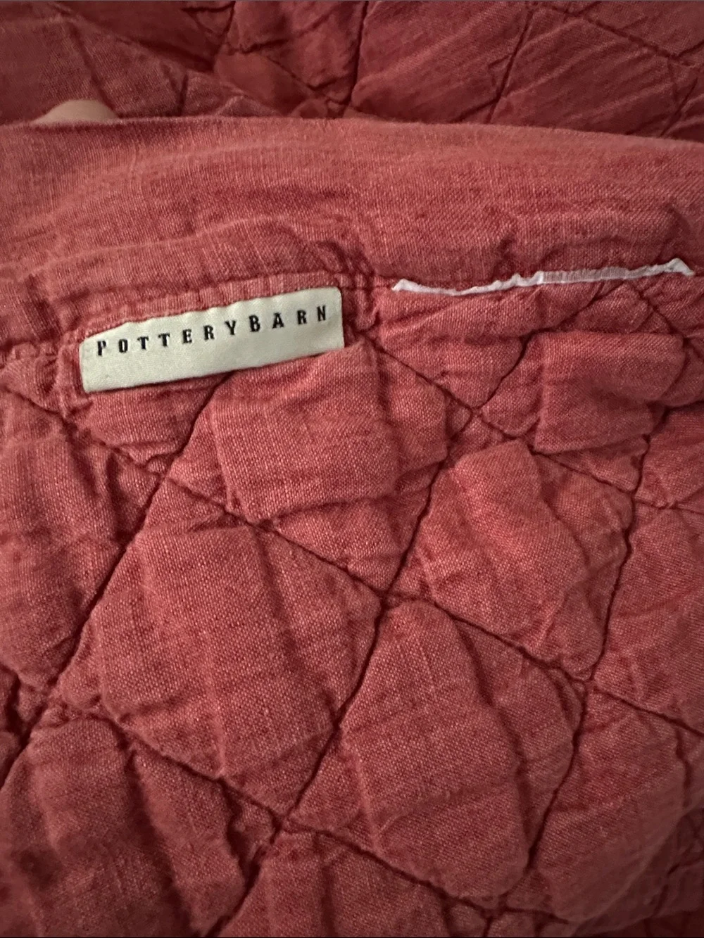 Pottery Barn Belgian Flax Linen King Diamond Quilt SET Auburn 3pcs